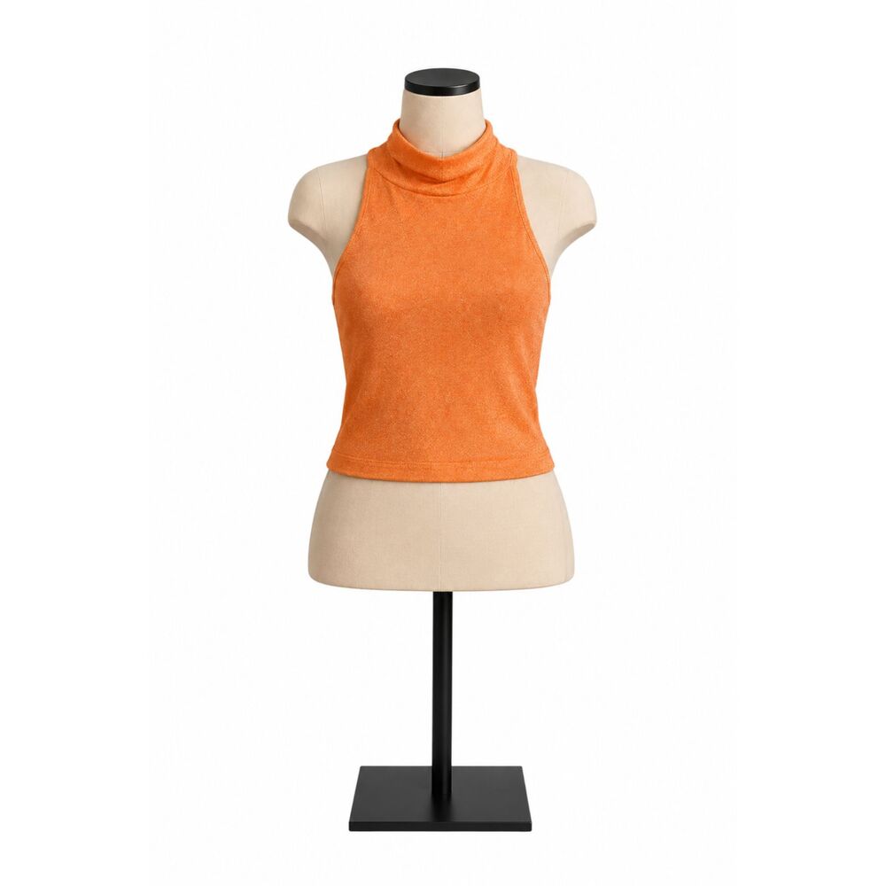 SHEIN Orange Cold Shoulder High Neck Crop Top Size Large